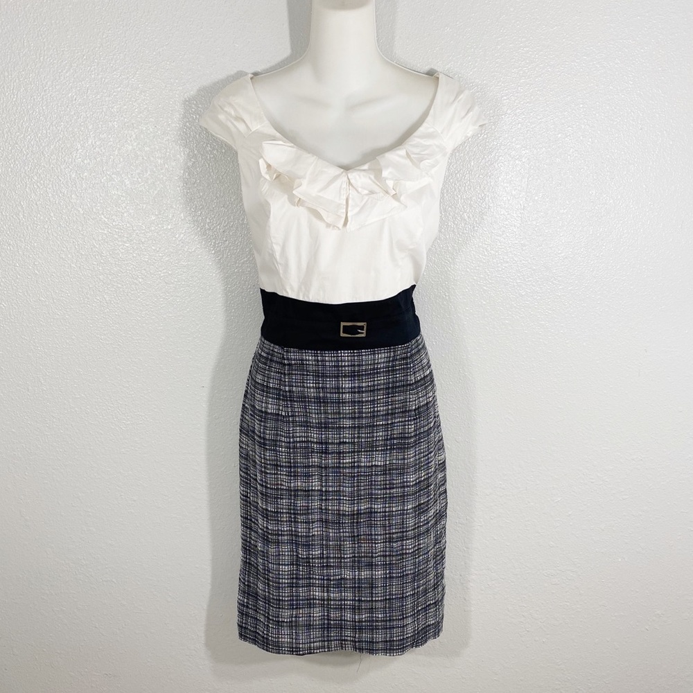 WHBM white ruffle collar black tweed dress 12
